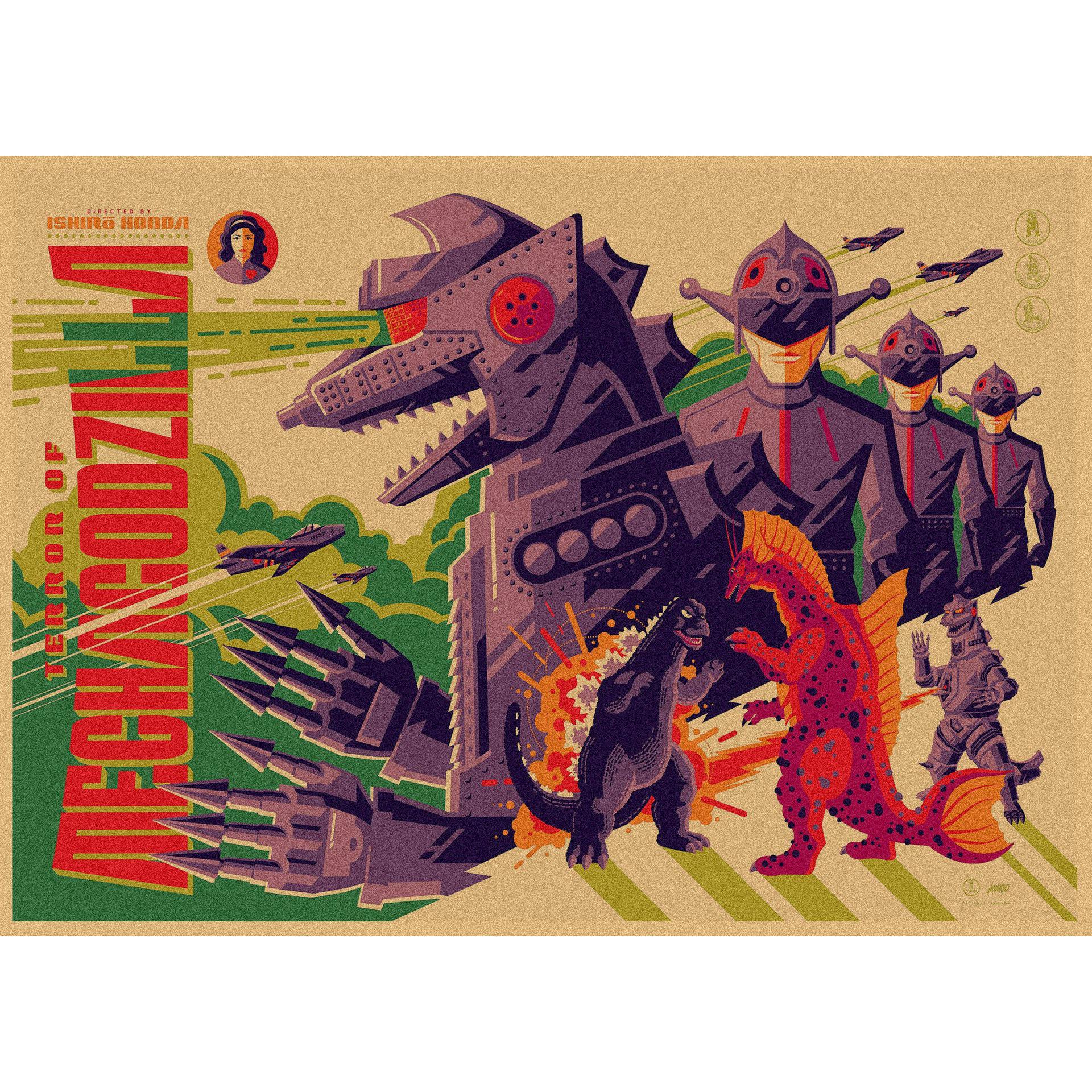 

Retro Godzilla Movie Poster on Kraft Paper - Wall Art Mural Decor 29.7X42cm (A3 size)