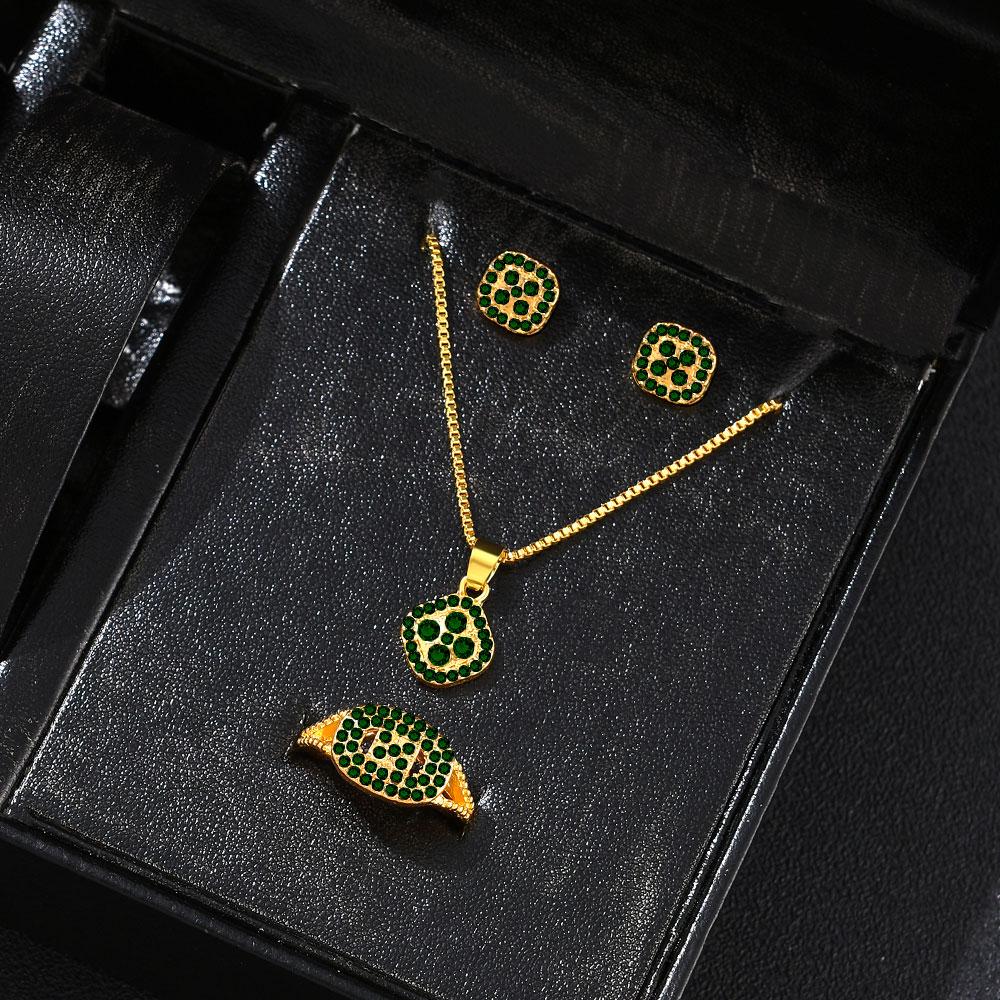 1PC Luxury Cube Zircon Set, Women's Elegant Necklace, Earrings & Ring Set, Perfect Gift for Valentine's Day, Christmas Gift, Bi