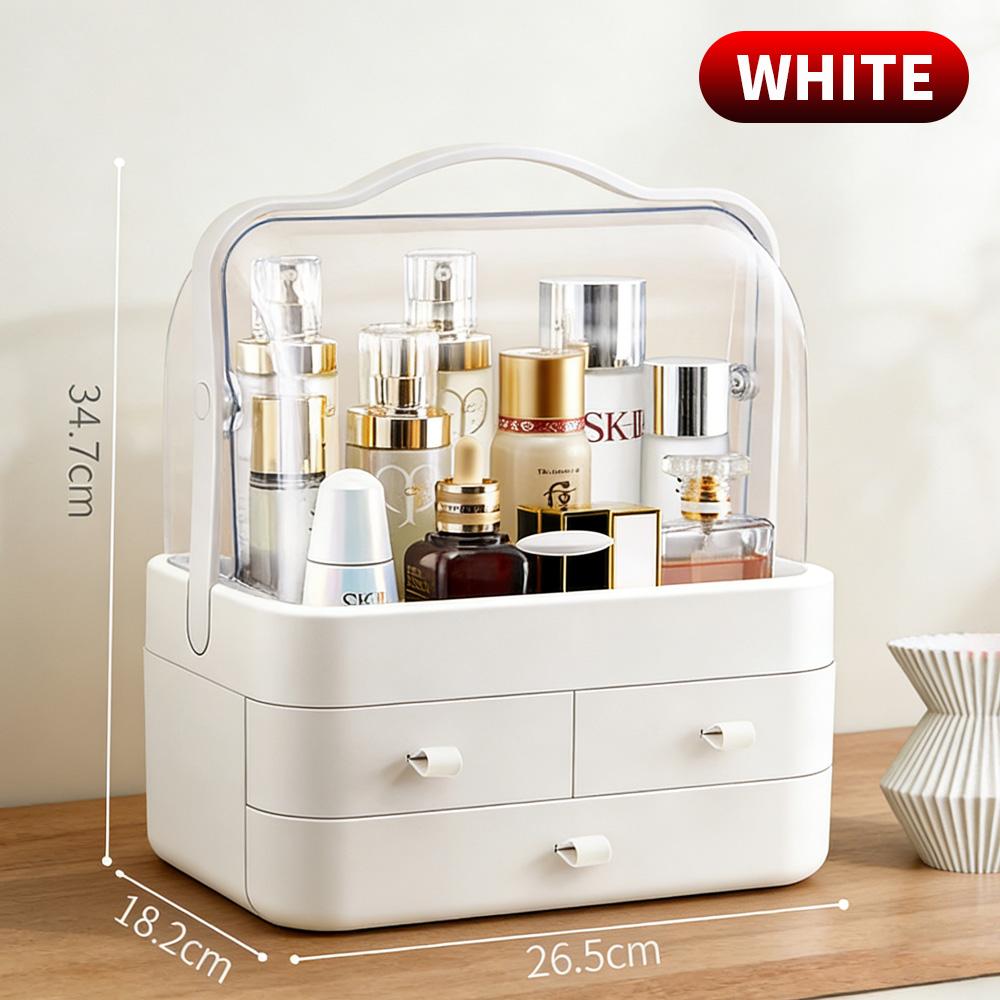 

Multifunctional Cosmetic Storage Organizer with Drawers Dustproof Desktop Makeup Case for Lipstick Mask Skin Care L білий