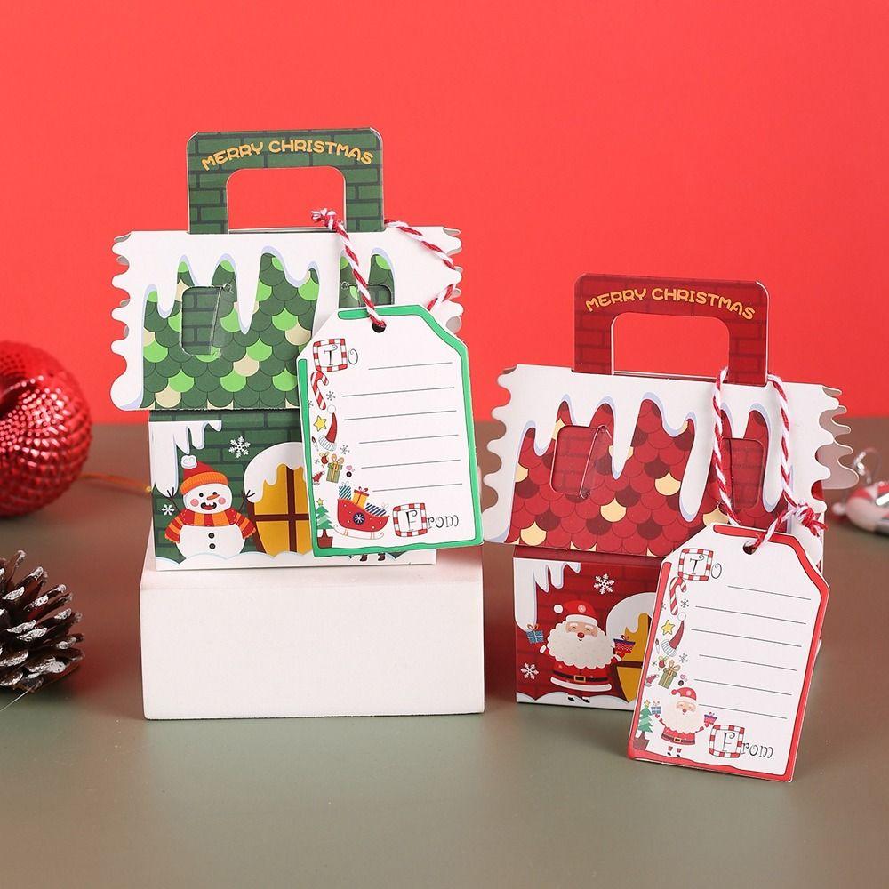 10Pcs Kraft Paper Christmas Gift Box Xmas Ornament Packaging Boxes New Candy Bags  New Year