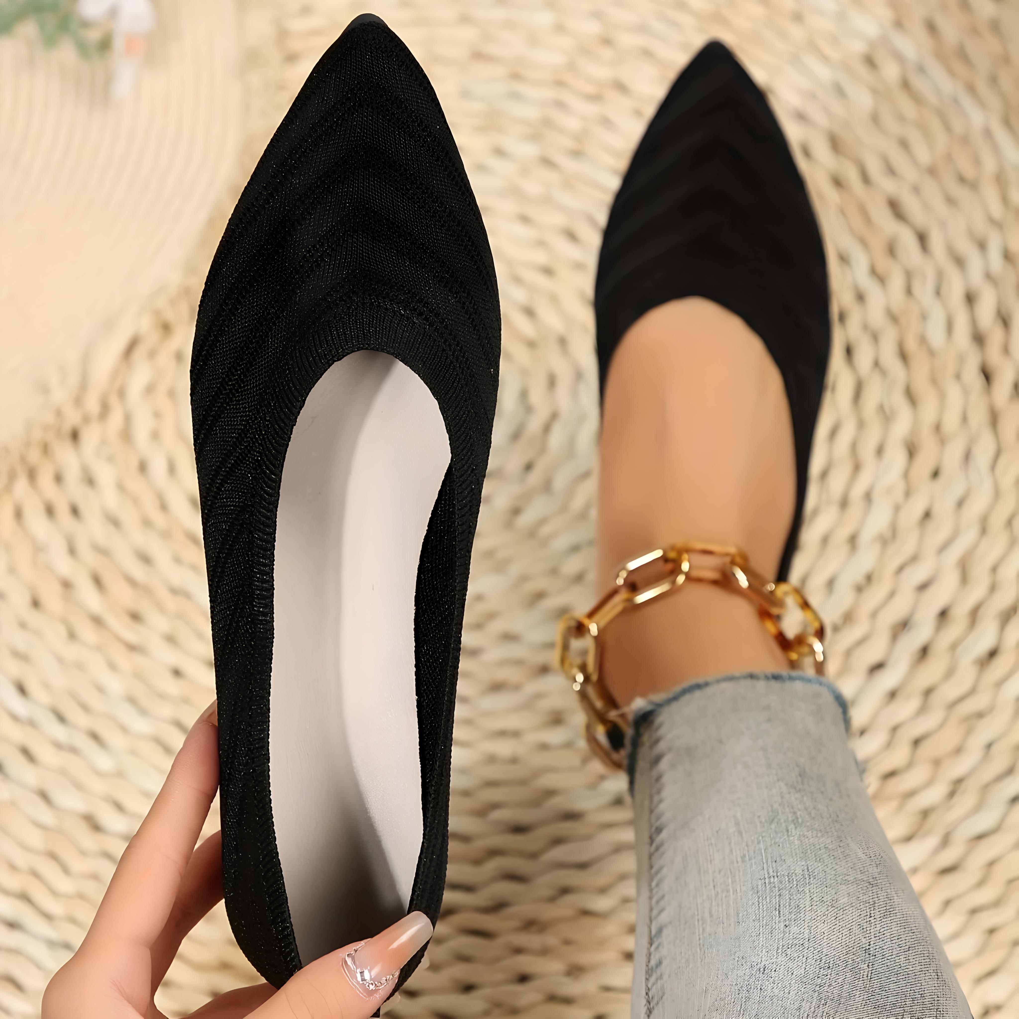 Cheese Shoes Damesschoenen met puntneus, effen kleur, gebreide instappers, casual ademende schoenen voor lente en zomer 35 zwart
