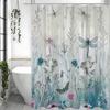 Niebieska Kwiatowa Roślina Ważka Zasłona Prysznicowa, Dekoracyjna Zasłona Prysznicowa do Łazienki, Wodoodporna Zasłona Prysznicowa z Haczykami