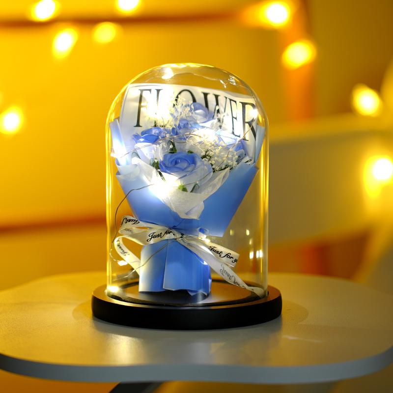 Glass Cover Rose Lantern Qixi Festival Valentine's Day Gift Immortal Bouquet Gypsy Dried Flowers Carnations Teachers' Day