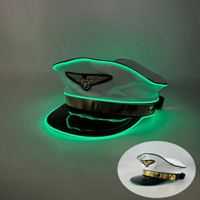 Navy Sailor LED Light-Up Embroidered Captain's Hat for Festivals and Performances