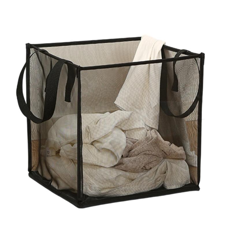 Durable Polyester Meshes Clothes Hamper Square Foldable Anti Tear Foldable Bin Laundry Hamper for Home Organization