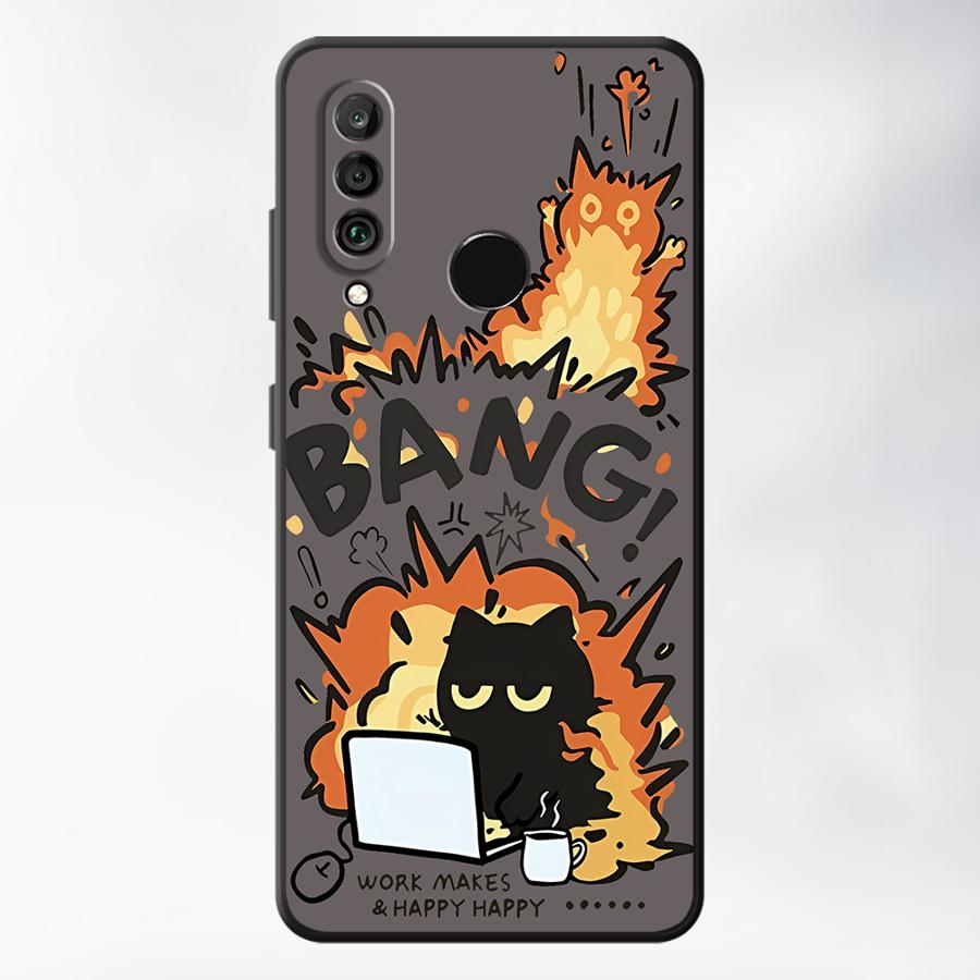 

Case for Huawei P30 P20 Pro P Smart 2019 P20 Lite 2018 P20 P40 Lite Funda Phone Cover Creative Label Black Cat Huawei P smart 2019