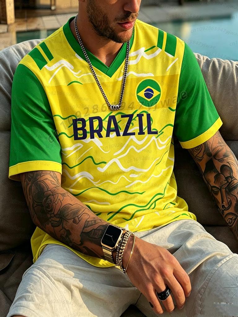 2026 hommes femmes  Drapeau Brésil Maillots de Football Pour Hommes Classique T-shirts Manches Courtes Brésil Décontracté Col Rond T-shirts de Sport Homme t-shirt