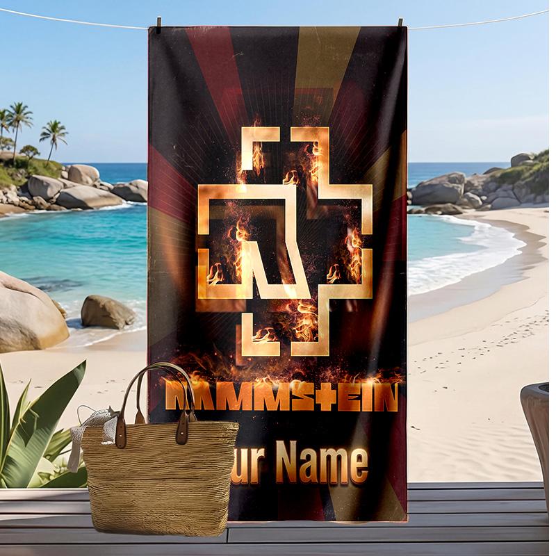 Rammstein Custom Beach Towel, Print Your Name Text Lightweight Absorbent Towel for Swimming Travel