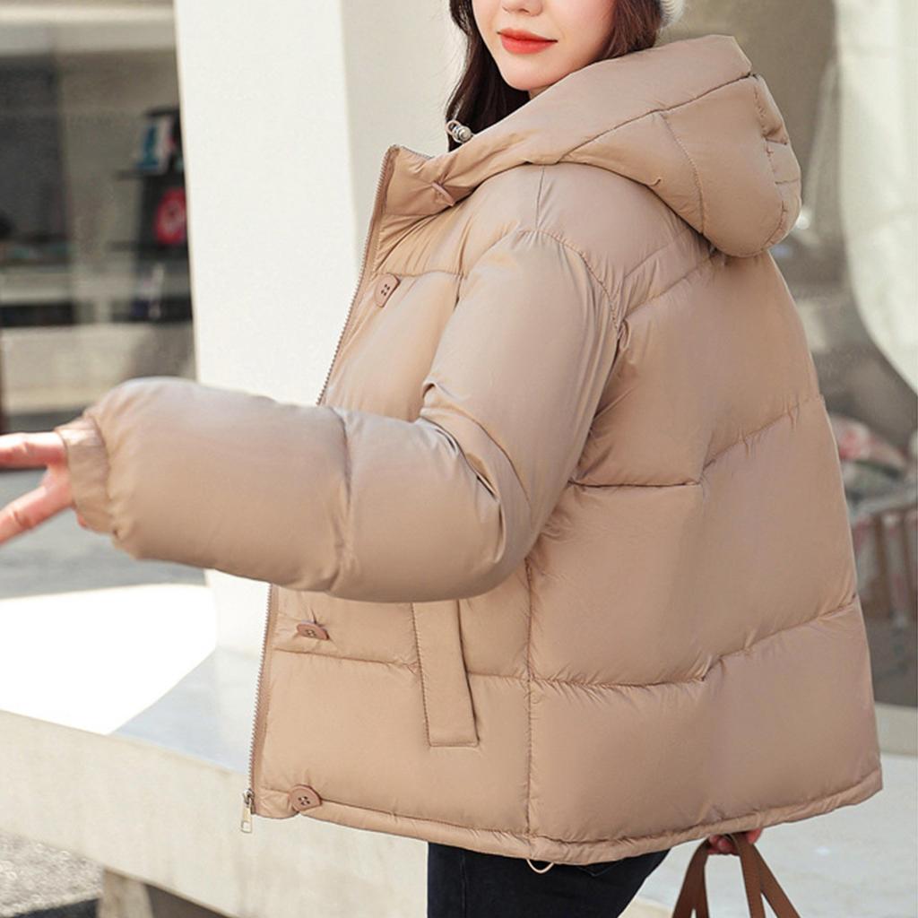 Damă, culoare solidă, guler în picioare, cu mânecă lungă, buzunar, haină caldă din bumbac Jachetă din bumbac