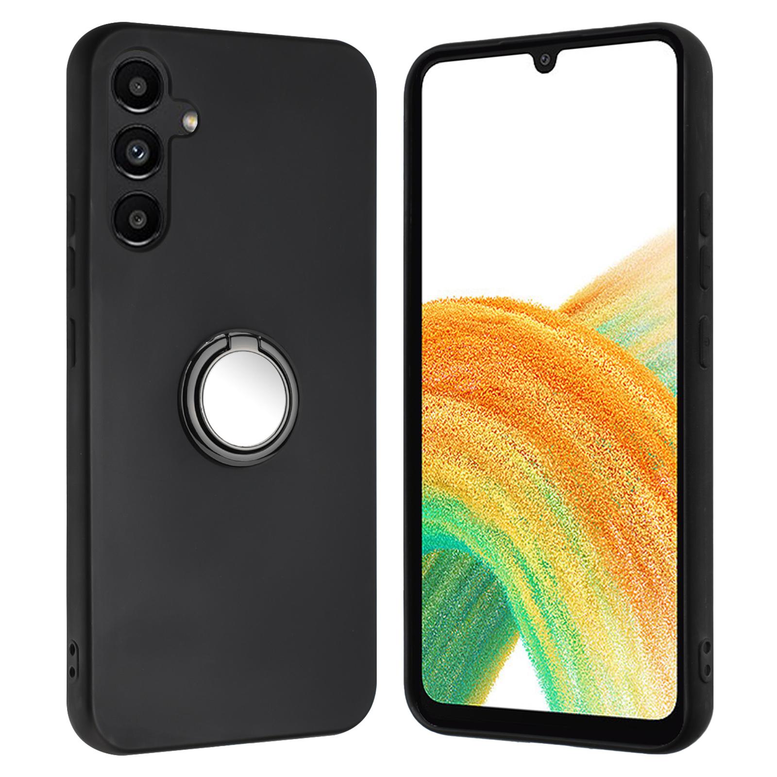 

For Samsung Galaxy M15 5G Case Matte Soft TPU Back Phone Cover with Ring Holder Kickstand Black