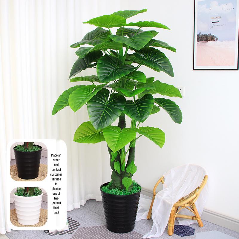 Artificial Bonsai Flower Indoor Decoration - Large Green Potted Plant with Drooping Guanyin Leaves for Living Room Ornaments.