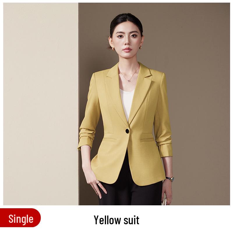 

Women s Yellow Long-Sleeve Suit Jacket - Spring/Autumn 2025, Korean Fashion Versatile Casual Top 2XL