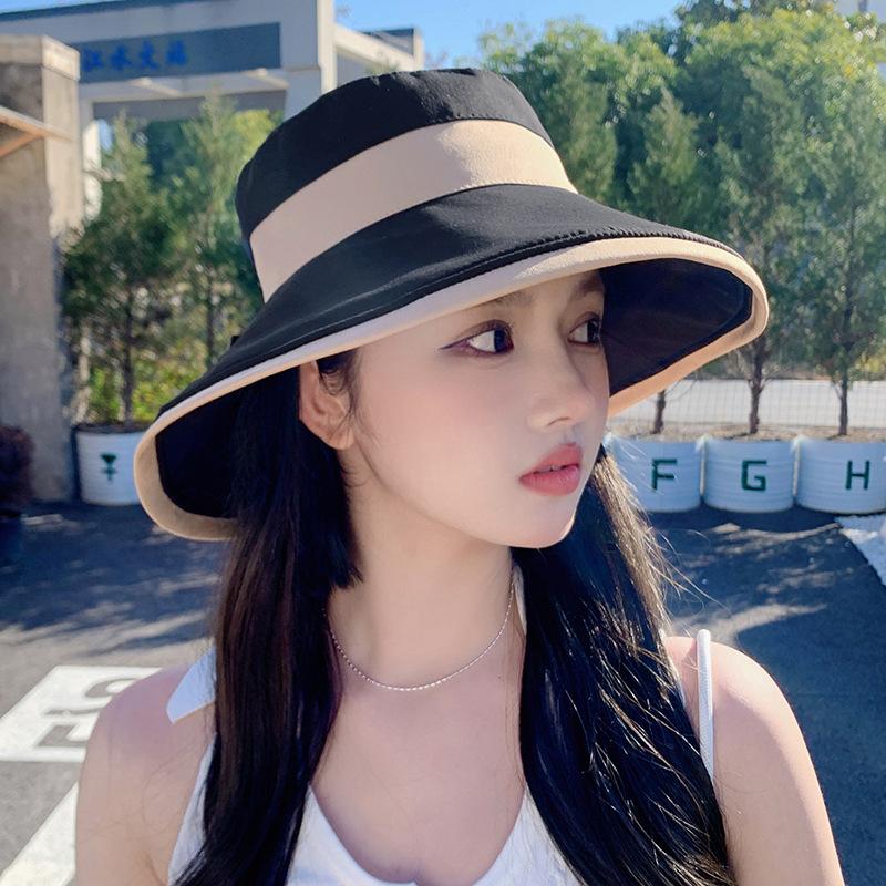 New bucket hat women's two-color splicing sun hat casual sun protection summer travel Japanese travel basin hat