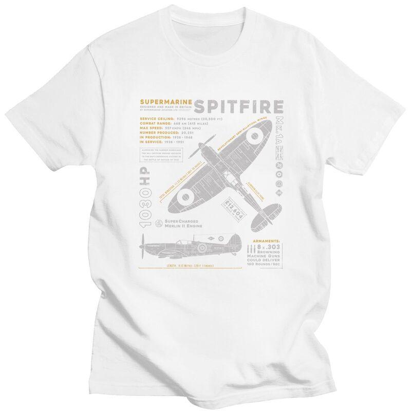 Custom Male Spitfire T Shirts Short Sleeves Cotton Tshirts Tshirt Casual Fighter Pilot Aircraft Airplane Tees Clothing