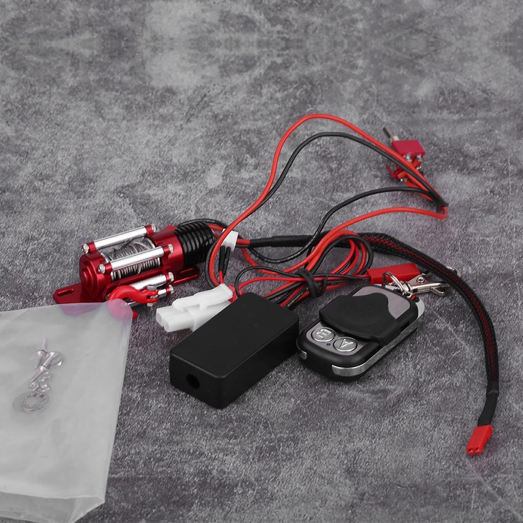 RC Car Winch, 1/10 Scale RC Crawler Vehicle Car Accessory Metal Winch with Remote Control for   /   /   /   /   / SCX10 / D90 /