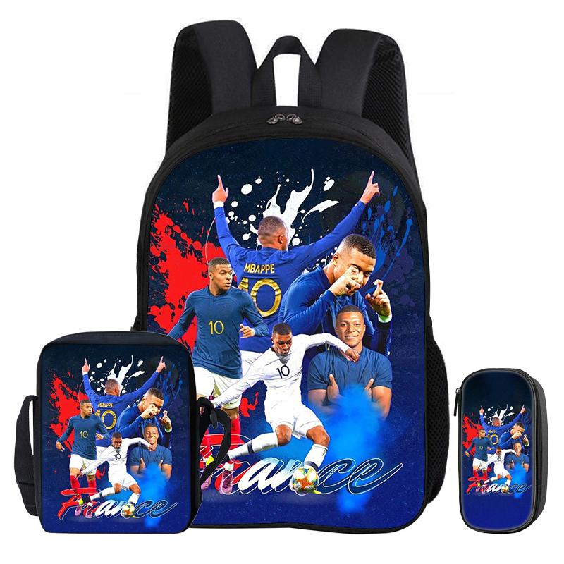 Backpack 3Pcs Set M-Mbappe Bookbag Football Star Shoulder Bag Pencil Bags Child Mochila Sports Schoolbag Kids Gift Rucksack