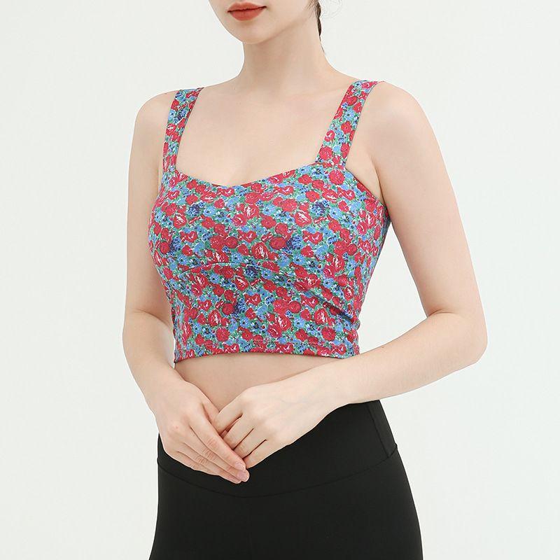Foreign Trade with Chest Pad Bubble Wrap Elastic Quick-Drying Beauty Back Yoga Straps Tops Women's Small Floral Running Training Vest Tops
