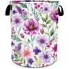 Purple Watercolor Floral Laundry Basket, Foldable Waterproof Oxford Cloth Laundry Hamper Funny Tote Bag Dirty Clothes Storage