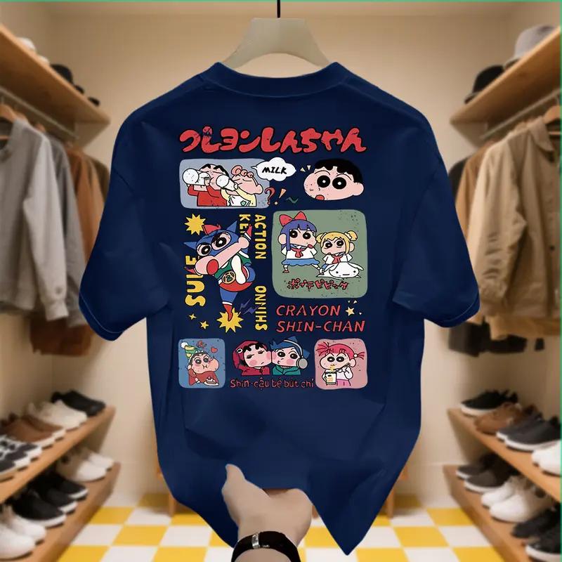 

2026 Summer Comic Form Crayon Shinchan Image 100 Cotton Printed Oversize Casual Tshirt Adult Children Parentchild Top y2k S