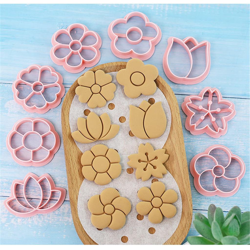 Sada 8 vykrajovátek na sušenky ve tvaru květiny, formičky na sušenky, vykrajovátka na pečení, plastové formičky na embosování sušenek pro kuchyňské pečení