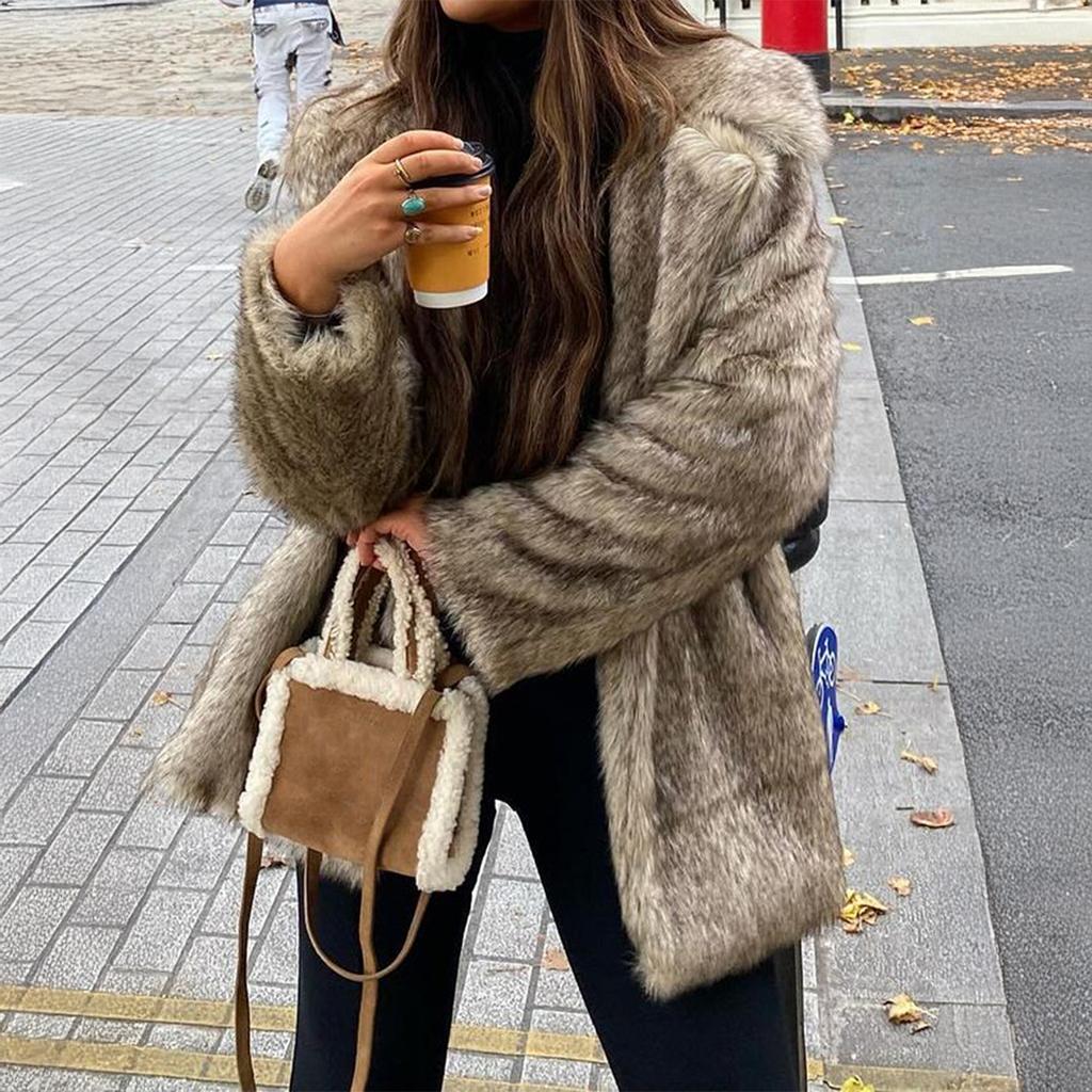 Elegante Cappotto di Peluche a Maniche Lunghe da Donna Autunno e Inverno 2025
