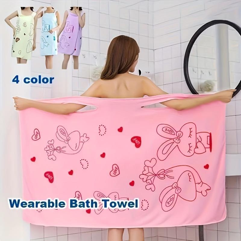 1pc Wearable Bath Towel, Microfiber Bath Towel, Light Cartoon Pattern Beach Towel, Soft Skin Friendly SPA Towel