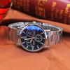 Herren-Quarzuhr, rundes Zifferblatt, Legierung, drei kleine Zifferblätter, keine Verzögerung, Legierungsarmband, Zeitprüfung, hochpräzise Armbanduhr für den Arbeitsweg