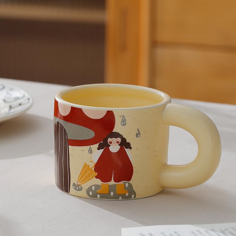 Cute Cup with Lid Creative Mug Ceramic Cup Personalized Couple Water Cup Household Trend Breakfast Cup Coffee Cup