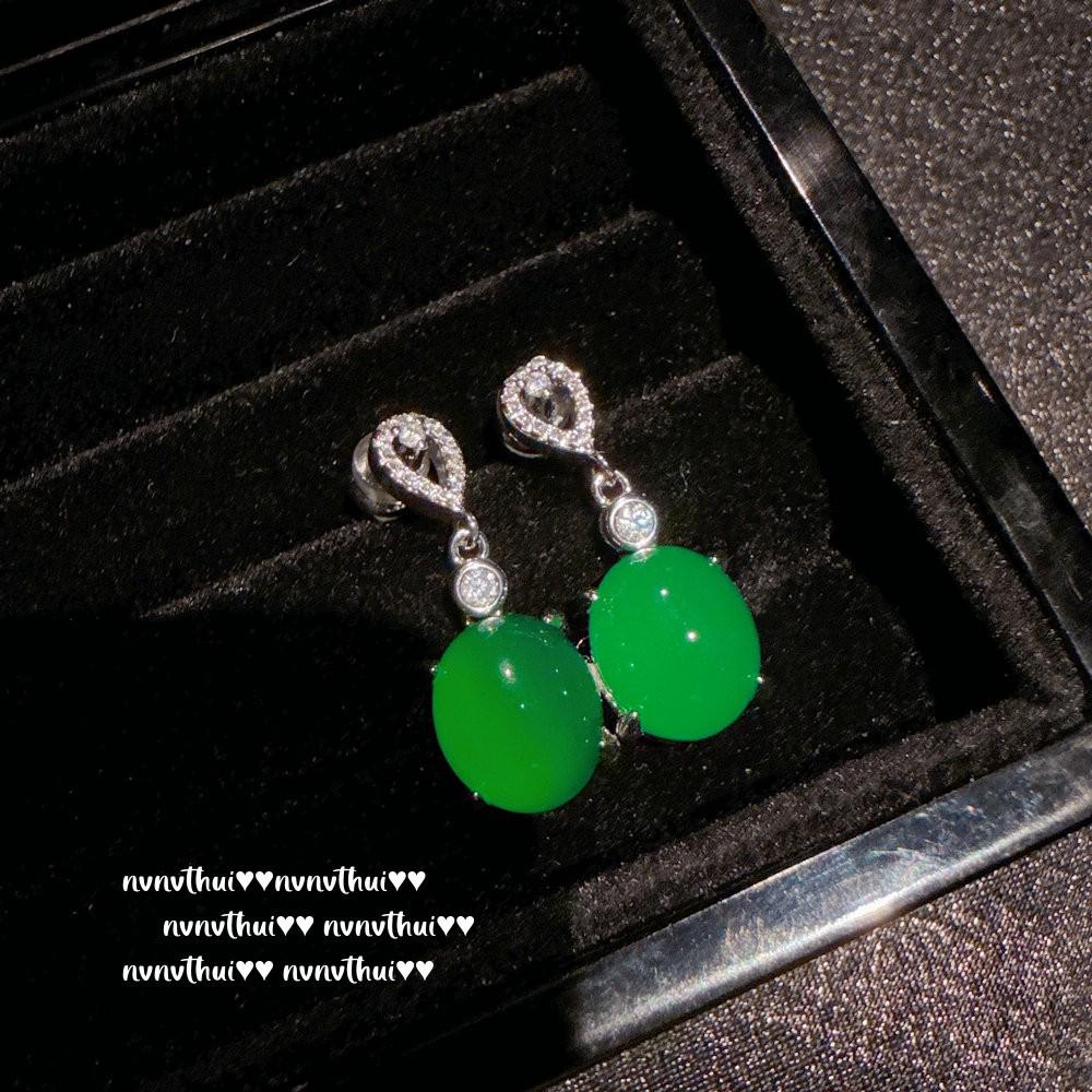 Brazilian Green Chalcedony Agate Gourd Necklace and Earrings Set In New Chinese Style
