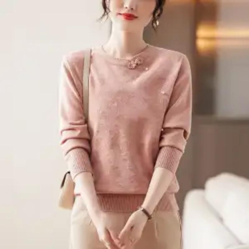 

Вязаный Осенний Модный Подвал Новый Пуловер Круглый Вырез Модный Однотонный Универсальный Повседневный Свитер с Длинным Рукавом L розовый