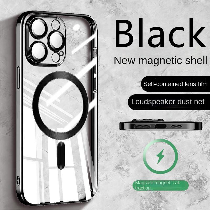 

Новый премиальный чехол с гальваническим покрытием и прозрачной пленкой для защиты объектива для iPhone 16 15 14 13 12 11 Pro Max Plus, противоударный, с магнитной крышкой Magsafe For iPhone 16 Pro чёрный