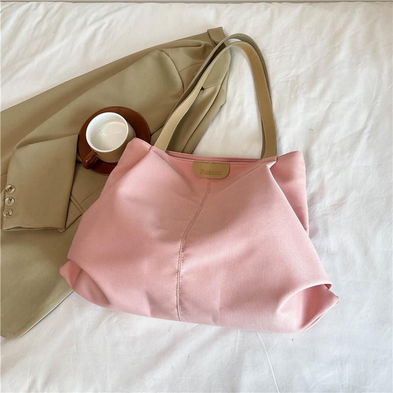 Simple large-capacity tote bag, student class canvas bag, shoulder bag, commuting versatile casual solid color handbag, women