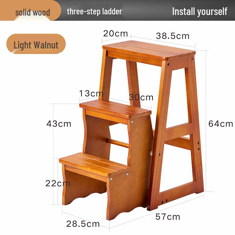 Solid Wood Multifunctional Folding Ladder-Chair: Indoor Portable 4-Step Stool & Climbing Ladder