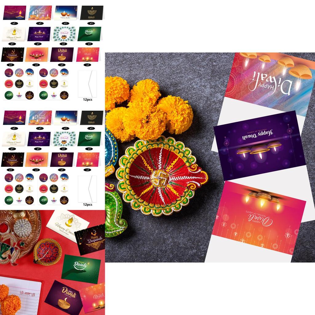 Diwali Celebration Greeting Card Bundle With Envelopes And Decorative Stickers For Festive Events