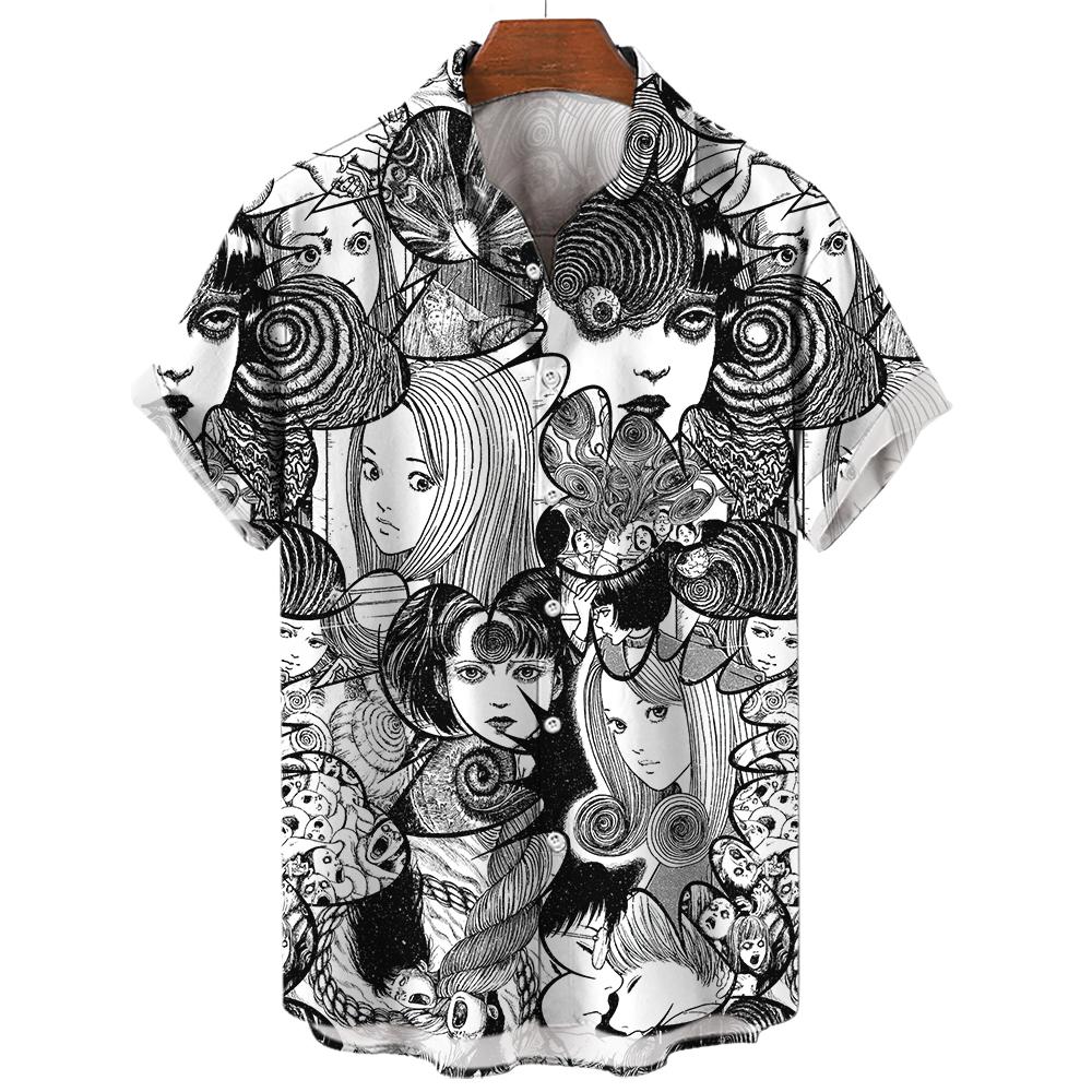 Camisas con Estampado de Anime Japonés Verano 2023 Nueva Camisa para Hombre Impresión 3D Estampado de Terror Ropa Hawaiana Diseño Personalizado Top para Hombre