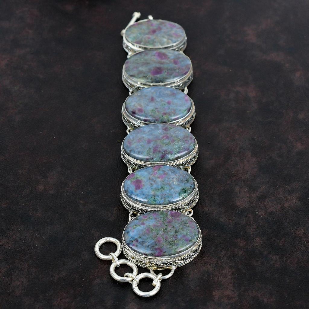 Ruby In Blue Kyanite Bracelet Gemstone Handmade Bracelet 925 Sterling Silver Bracelet Adjustable Chain Bracelet Vintage Jewelry Wedding Gift