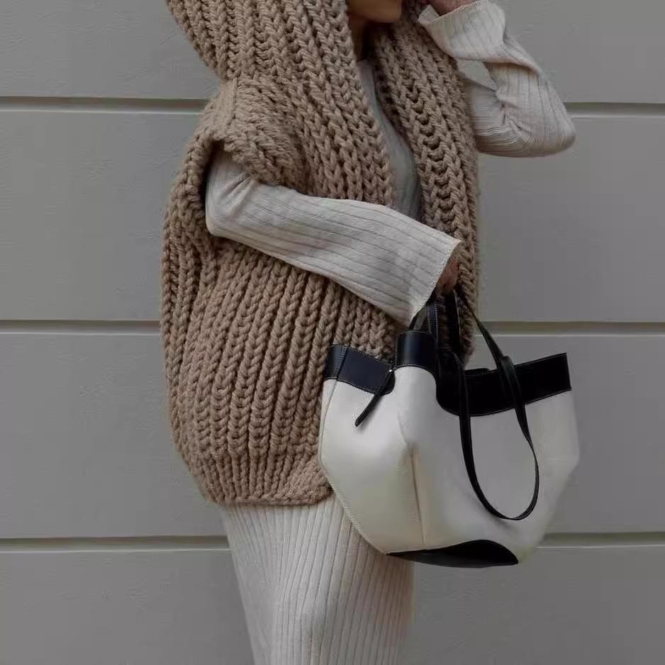 European-American Autumn/Winter Women's Hooded Chunky Knit Sleeveless Cardigan Sweater Vest