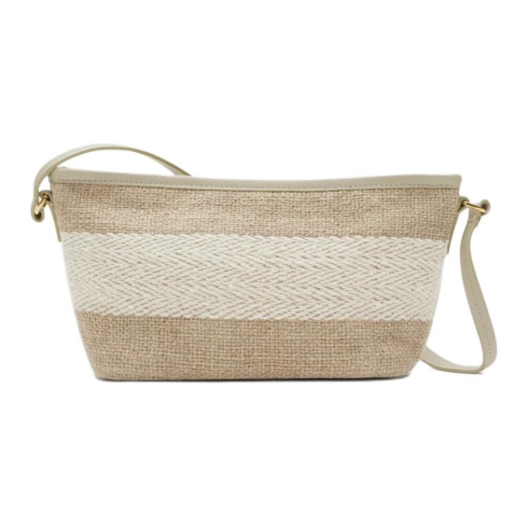 Burberry Beige Woven Canvas Logo Hobo Crossbody Bag With Gold Hardware For Daily Use