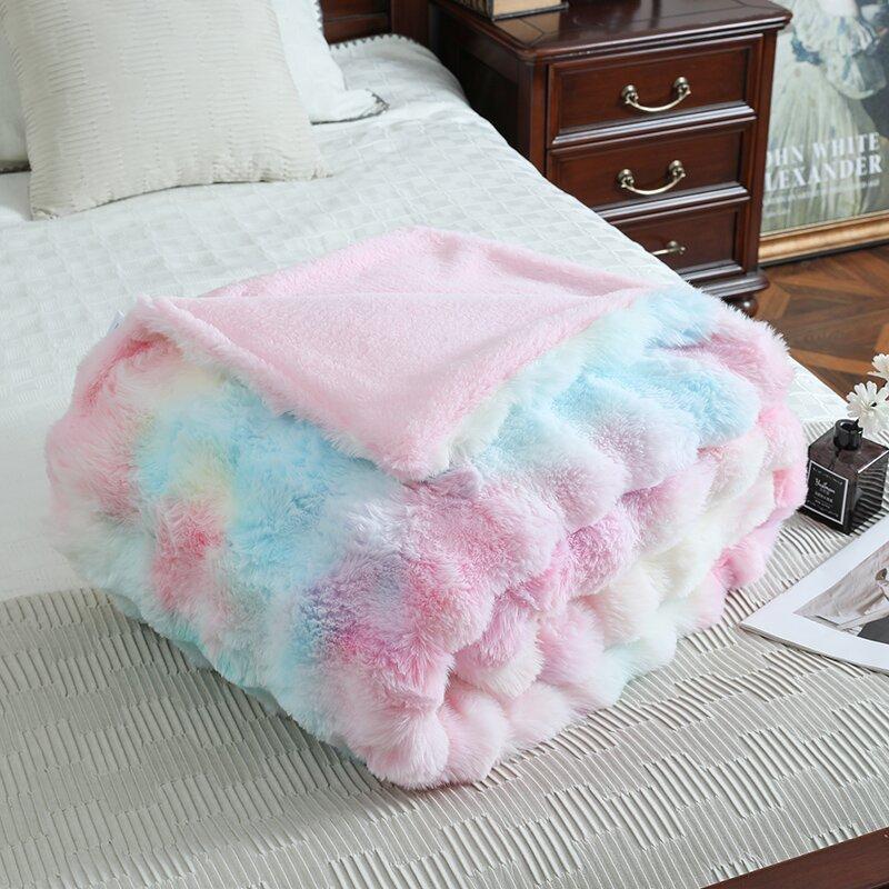 Thick and Warm Modern Blanket Autumn and Winter Bubble Velvet Rabbit Fur Blanket Plush Sofa Towel Pillow Cover Soft and Comfortable Bed Sheet
