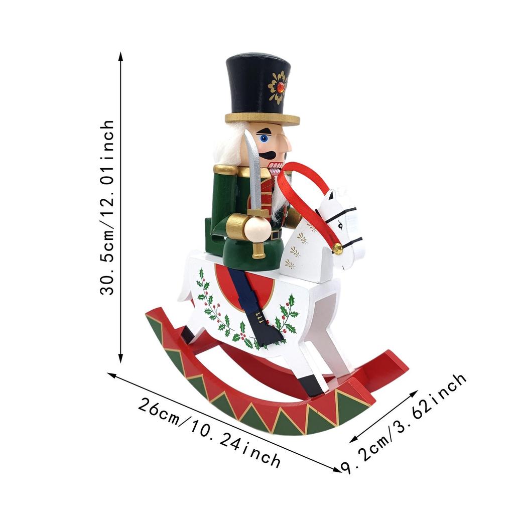 Traditional Wooden Nutcracker Ornament Christmas Decor Walnut Clip Decoration Wooden Rocking Horse Holiday Scene Layout Home