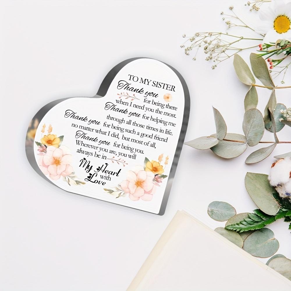 Modern Floral Thank You Sign for Sister, Friendship Keepsake, Gratitude Gift for Female Friends, Tabletop & Home Decor, Nurseries, Home Desk Living Ro