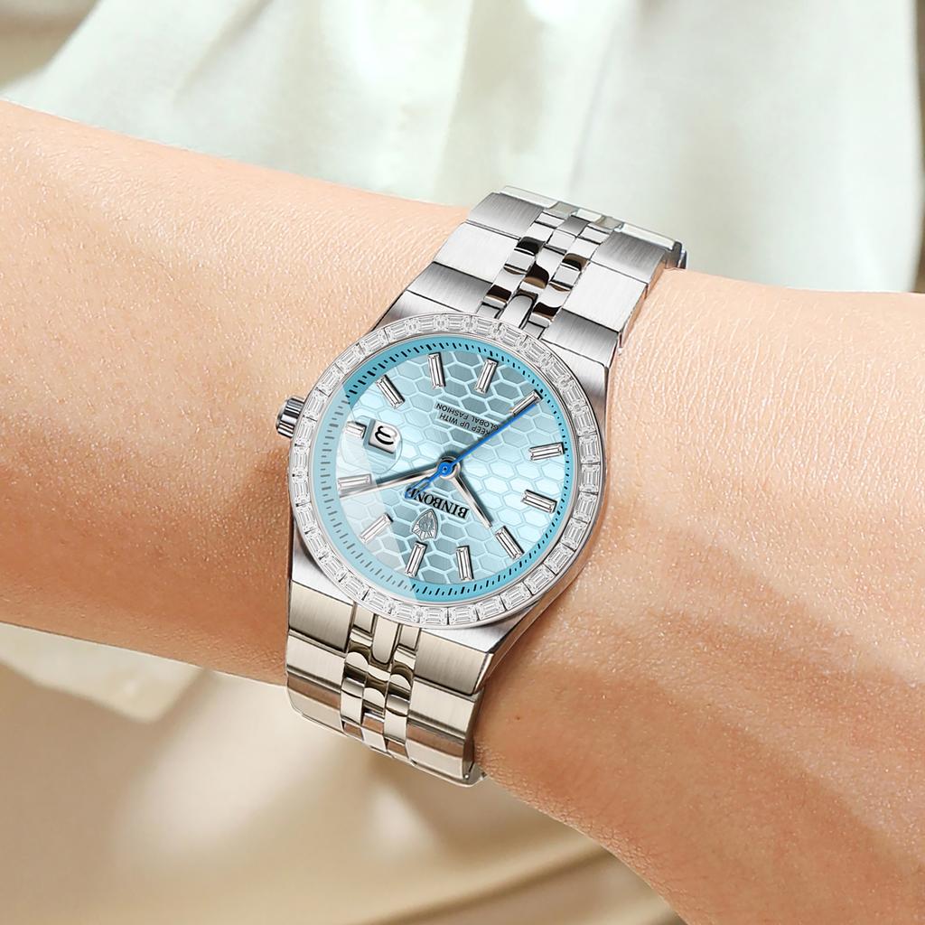 Ladies Casual Quartz Wristwatch Accurate Luxury Waterproof Steel Strap Auto Date Fashion Watch for Women