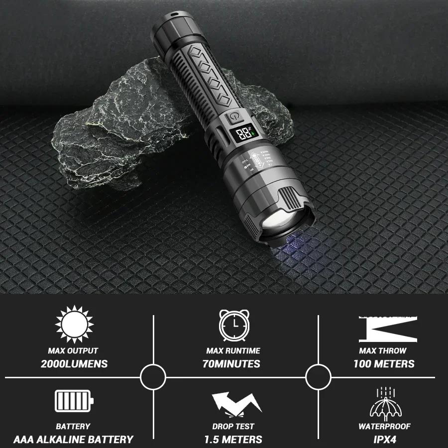 Super Bright 2000LM LED Flashlight, USB-C Fast Charge,Waterproof - Zoomable Torch for Outdoor, Camping, Emergency, Hiking, Long Beam Distance
