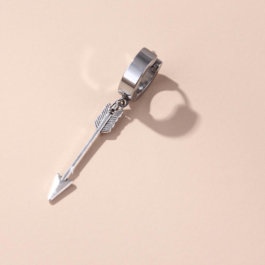 Simple Stainless Steel Hip-Hop Punk Lightning Feather Pendant Earrings Cross Earrings Men and Women Titanium Steel Earrings Ambience Back To School