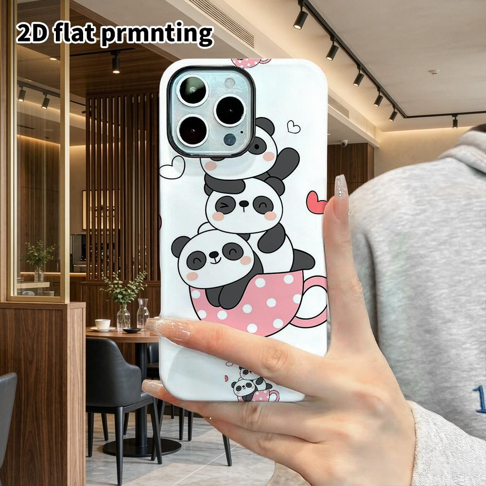 Phone Case: 2D Flat Design Suitable for iPhone 18 17 16 15 14 13 Pro Film Protective Case, Couple Style, Pink Polka Dot Teacup, Christmas and Hallowee