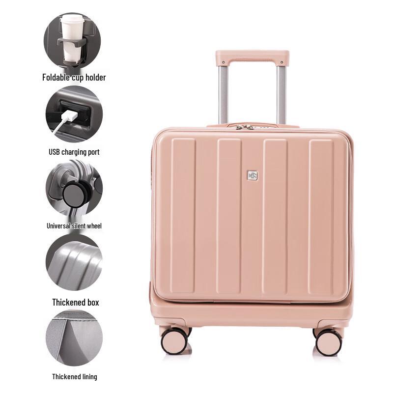 Front-Opening Carry-On Luggage with USB and Cup Holder