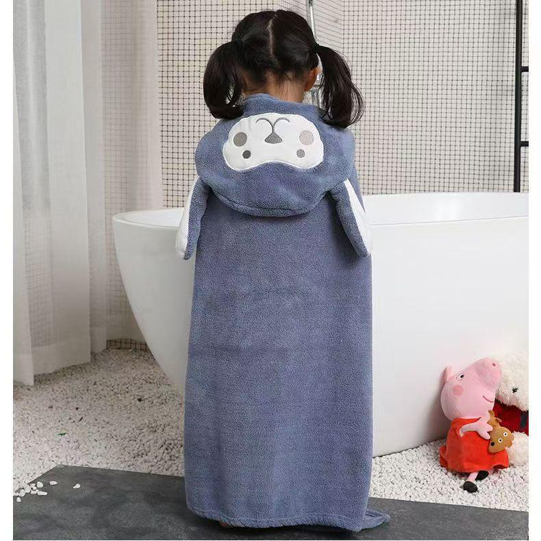 Kids' Hooded Quick-Dry Bath Poncho - Thick Coral Fleece, Absorbent for Boys & Girls