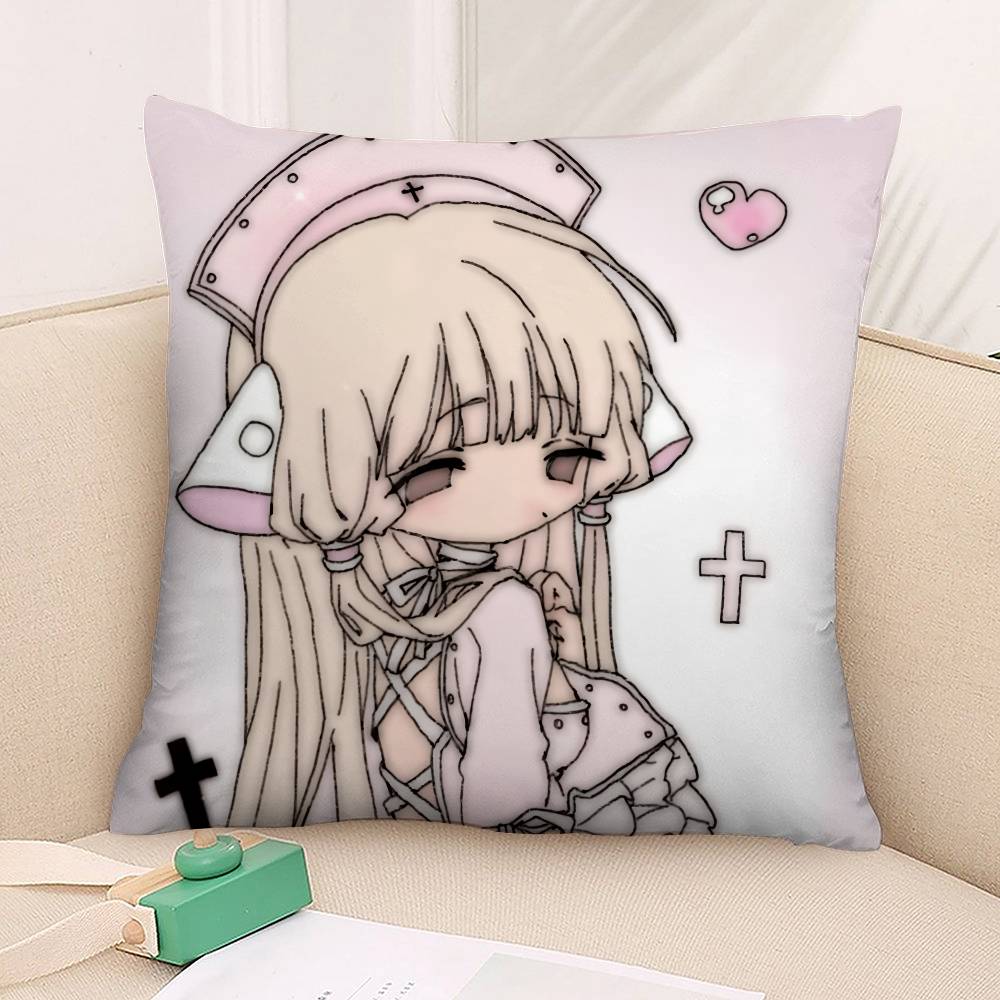 C- Chobits canvas Söt Anime Kuddfodral Plyschtyg Mjukt Kuddfodral Dubbelsidigt Tryck Kuddfodral Hushållspresenter