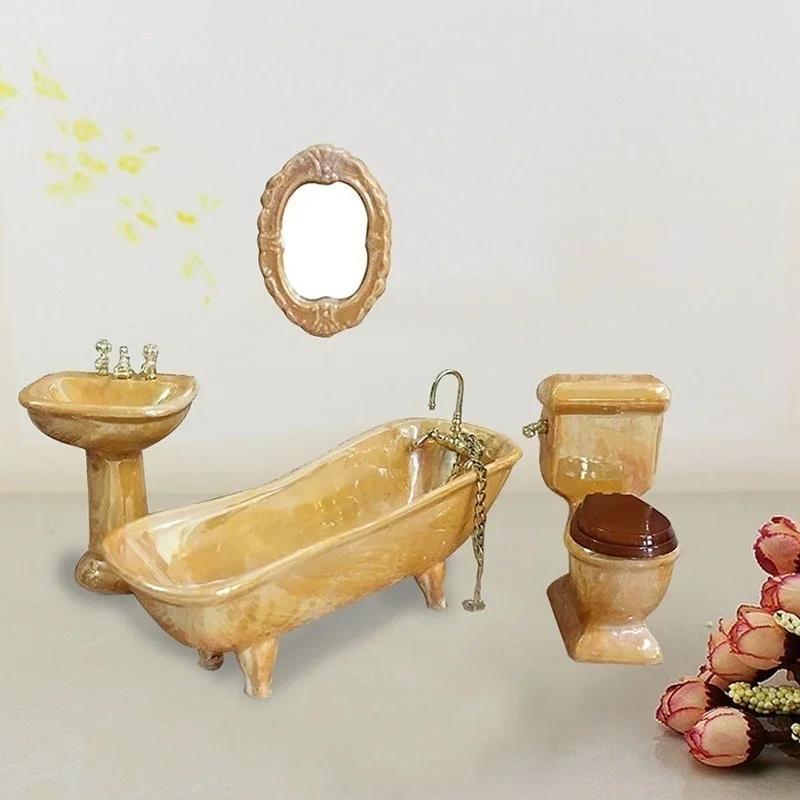 1:12 MINI Set Miniatură Baie Păpușă Mobilier Mini Ceramică Simulare Cadă Oglindă Lavabo Decor Casă de Păpuși