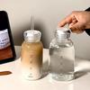 Süße Glasbecher mit Strohdeckel Zeitmarkierung für Kaffee Saft Matcha-Tee Klares Glas Wasserflasche Tragbarer Auslaufsicherer Glasbecher